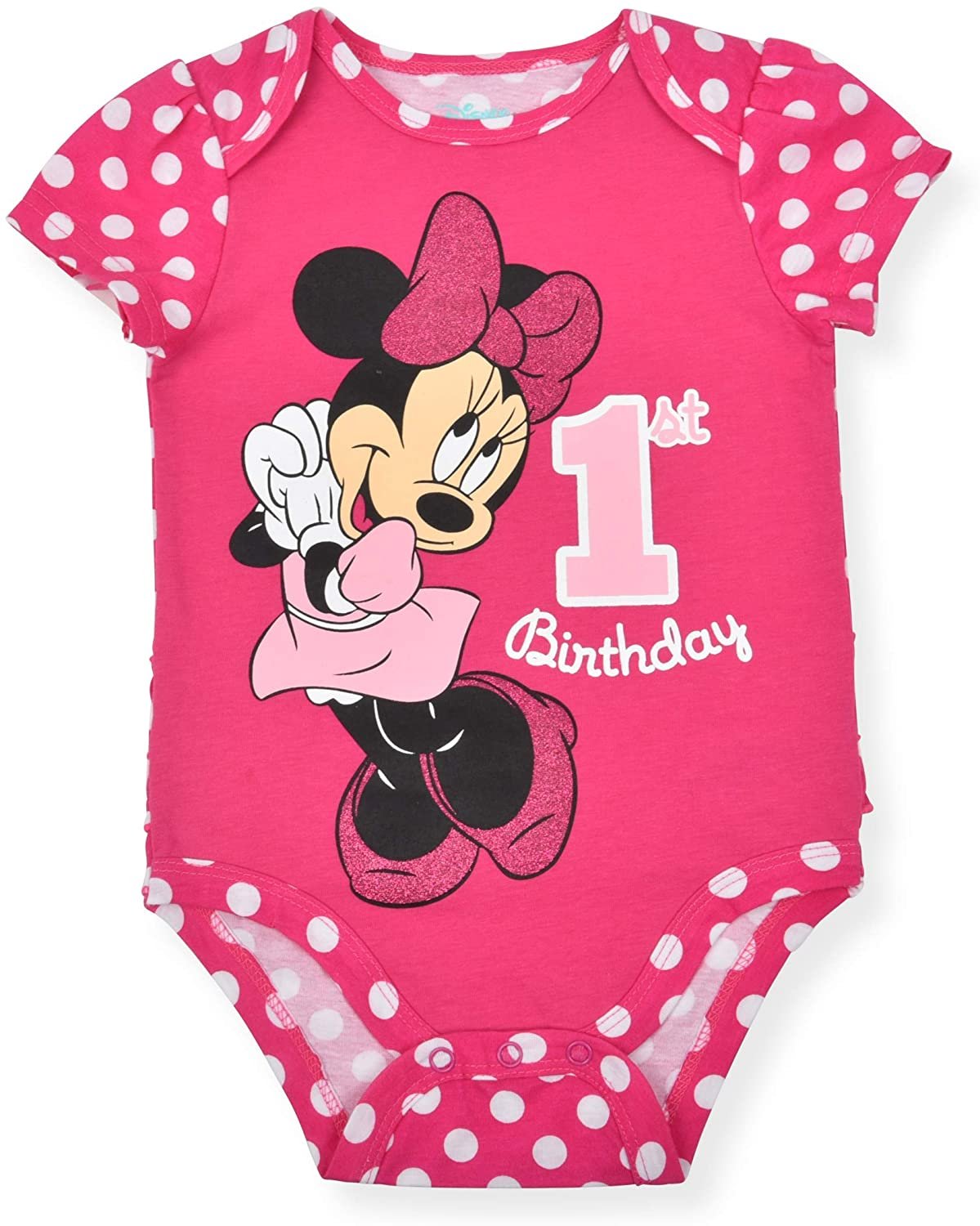 Disney Baby Girl's Minnie Mouse Short Sleeve First Birthday Bodysuit Creeper